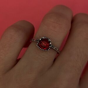 Sterling Silver and Red Gemstone Ring Size 6